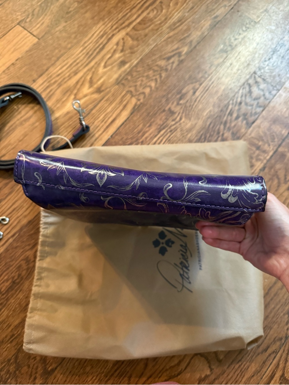 New Patricia Nash Amari Frame Kiss Lock Aa Purple Leather Silver Floral Bag View 4
